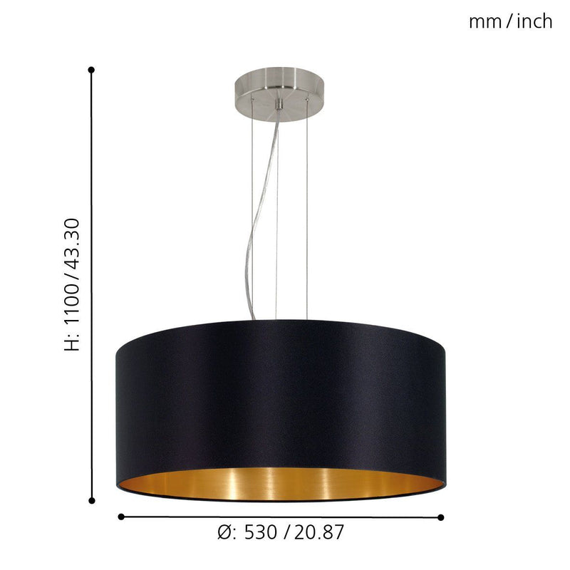 Load image into Gallery viewer, Candeeiro de Tecto Suspenso Eglo Maserlo Preto/Dourado Ø530mm 31605