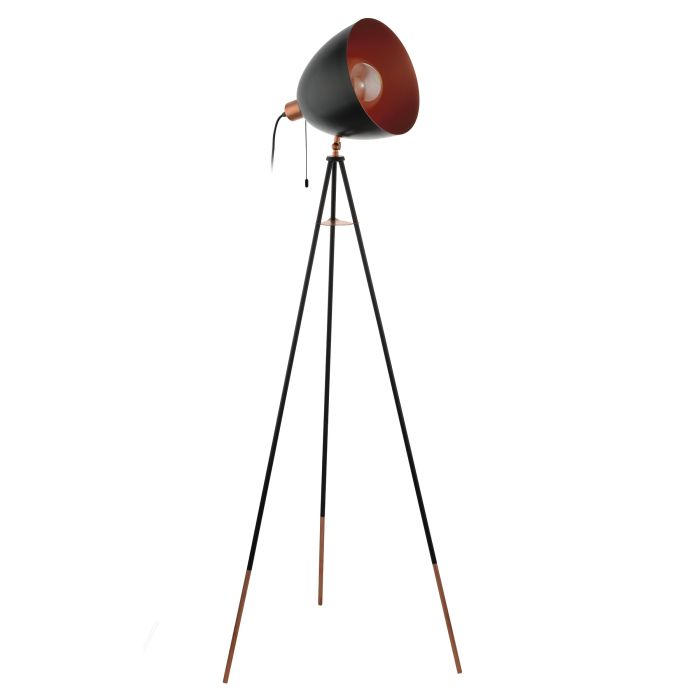 Load image into Gallery viewer, Candeeiro de pé com base tripé em metal preto e cobre CHESTER EGLO