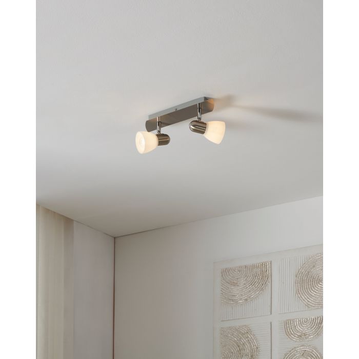Cargue la imagen en el visor de la galería, Foco de Teto com Dois Focos Móveis e Vidro Branco Acetinado ENEA EGLO