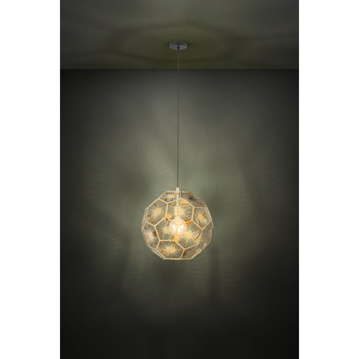 Cargue la imagen en el visor de la galería, Candeeiro de teto com abajur metálico latão geométrico SKOURA EGLO