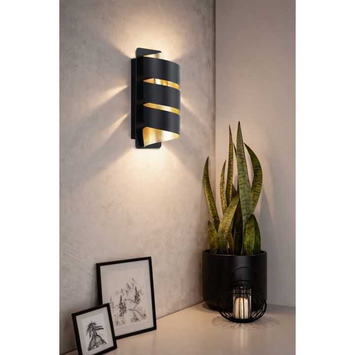 Load image into Gallery viewer, Aplique de Parede em Espiral Preto com Interior Dourado ELIZONDO EGLO