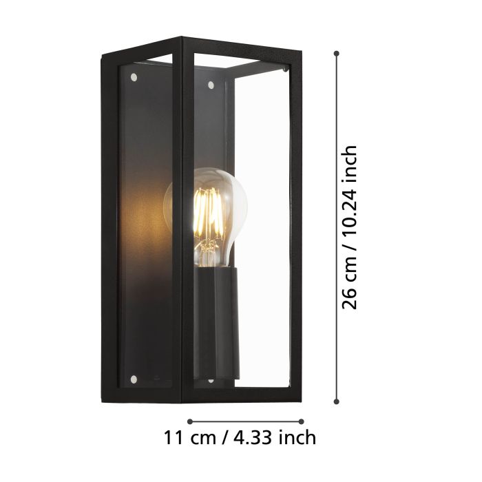 Load image into Gallery viewer, Aplique de Parede com Moldura de Metal Preto e Vidro Transparente AMEZOLA EGLO