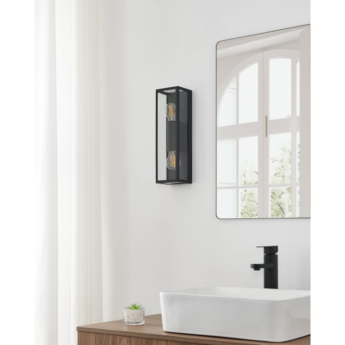 Load image into Gallery viewer, Aplique de Parede com Moldura de Metal Preto e Vidro Transparente AMEZOLA EGLO