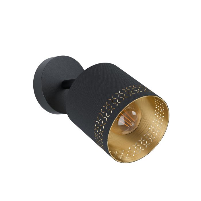 Load image into Gallery viewer, Foco de Parede ou Teto com Tecido Preto e Interior Dourado ESTEPERRA EGLO