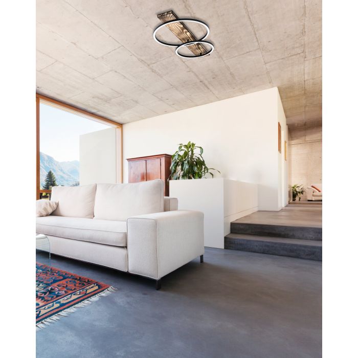 Cargue la imagen en el visor de la galería, Candeeiro de teto LED com madeira e metal preto BOYAL EGLO