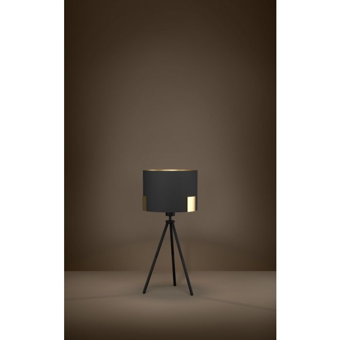 Cargue la imagen en el visor de la galería, Candeeiro de Mesa com Base Tripé e Abajur Têxtil Preto TORTOLA 1 EGLO