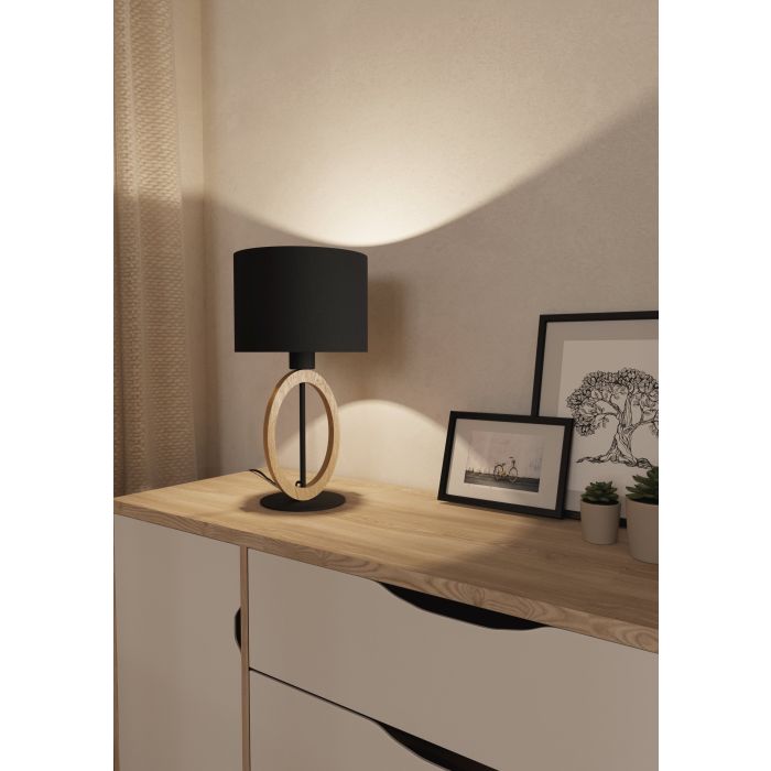Load image into Gallery viewer, Candeeiro de Mesa com Base de Metal Preto e Madeira BASILDON 1 EGLO