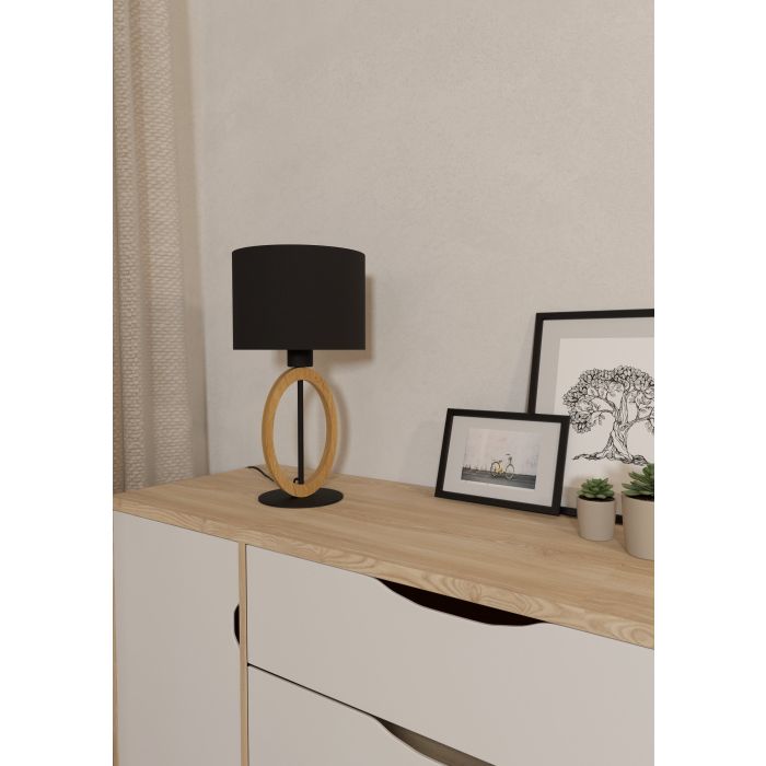 Load image into Gallery viewer, Candeeiro de Mesa com Base de Metal Preto e Madeira BASILDON 1 EGLO