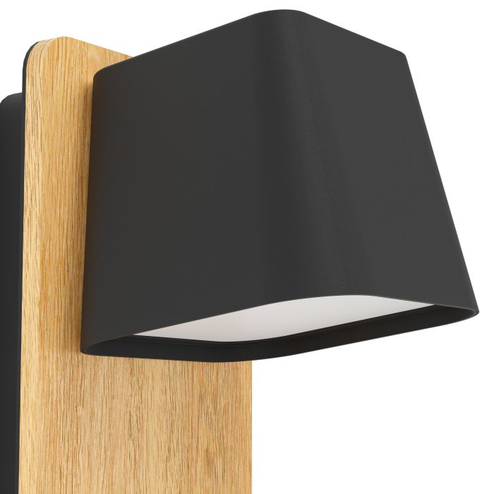 Cargue la imagen en el visor de la galería, Aplique de Parede com Base Retangular em Metal Preto e Madeira RUSCIO EGLO