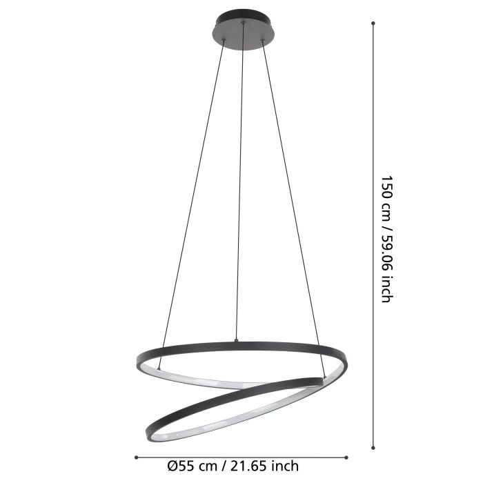 Cargue la imagen en el visor de la galería, Candeeiro de teto suspenso LED com perfil curvo preto RUOTALE EGLO