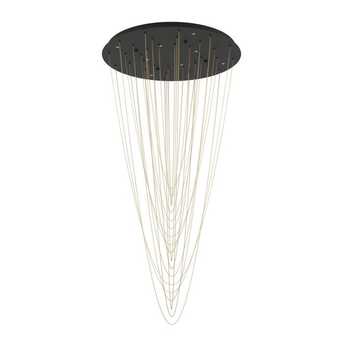 Load image into Gallery viewer, Candeeiro de teto LED com baldaquim de metal preto e correntes douradas TREPUCO EGLO