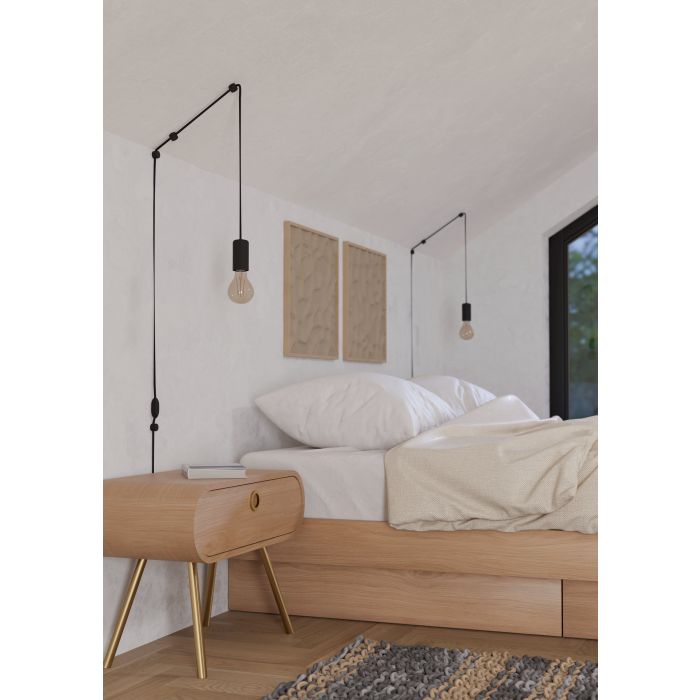 Cargue la imagen en el visor de la galería, Candeeiro de Teto PINETINA com Base Preta e Cabo 3m - Design Moderno