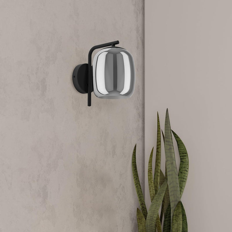 Chargez l'image dans la visionneuse de la galerie, Aplique de Parede CIAMPINO Preto com Vidro Cinza Translúcido E27