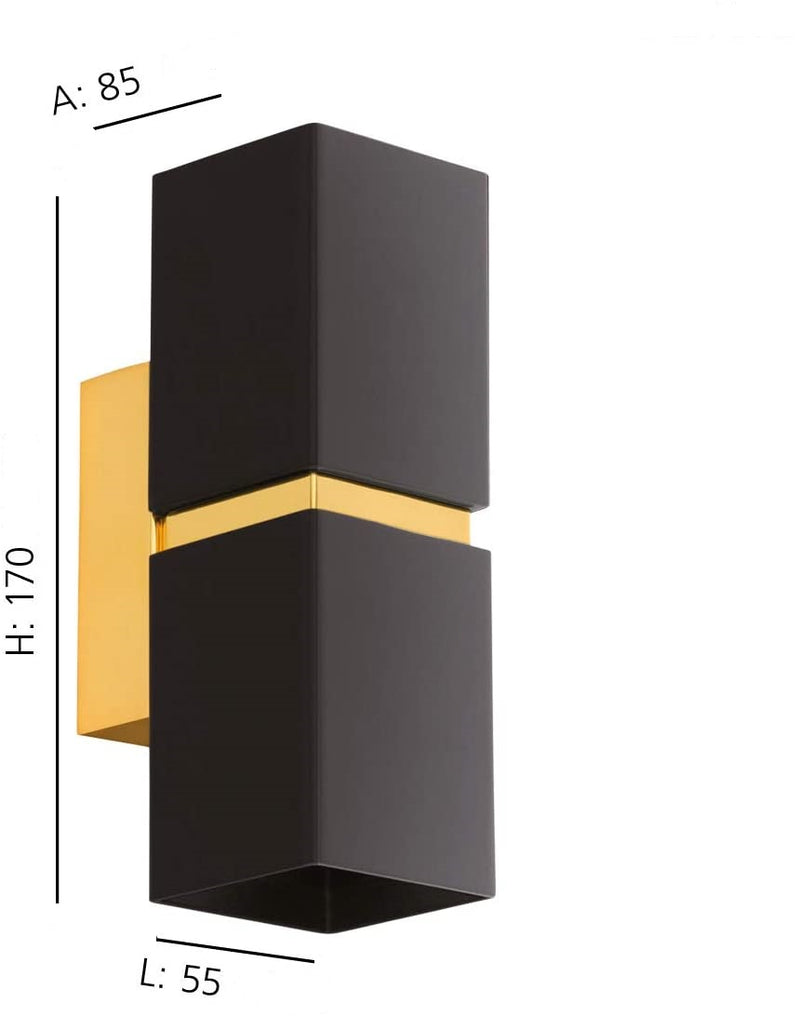 Load image into Gallery viewer, Aplique de Parede Eglo Passa Rect. Preto e Dourado 95373