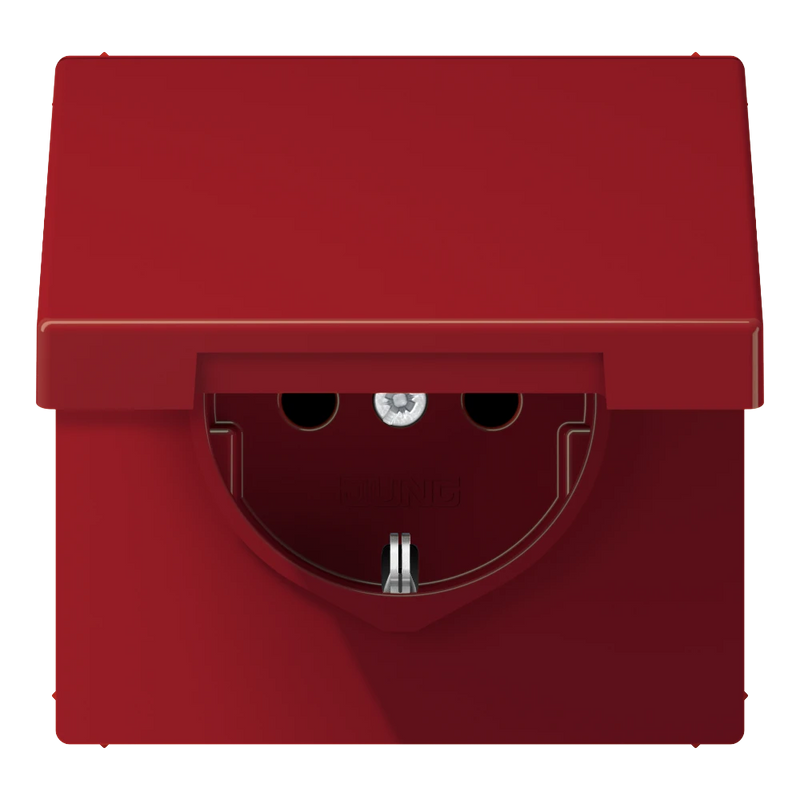 Load image into Gallery viewer, Tomada SCHUKO® com Tampa Basculante Vermelha Safety Plus LS JUNG