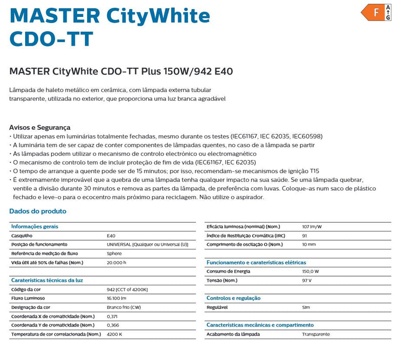 Carregue imagem no visualizador da galeriaLâmpada de Iodetos Metálicos CDM-TT 150W/942 E40