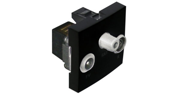 Cargue la imagen en el visor de la galería, Efapel - Toma Star R-TV-SAT de 2 Módulos en Negro Mate - Serie Quadro 45