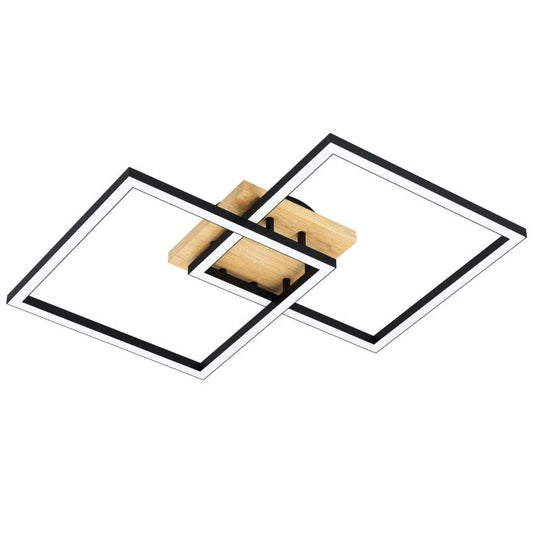 Candeeiro de teto LED com acabamento preto, madeira e branco LOMALTAS-Z EGLO