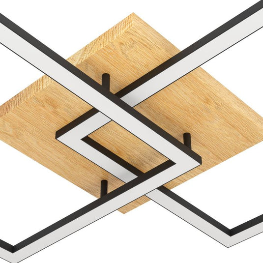 Candeeiro de teto LED com acabamento preto, madeira e branco LOMALTAS-Z EGLO