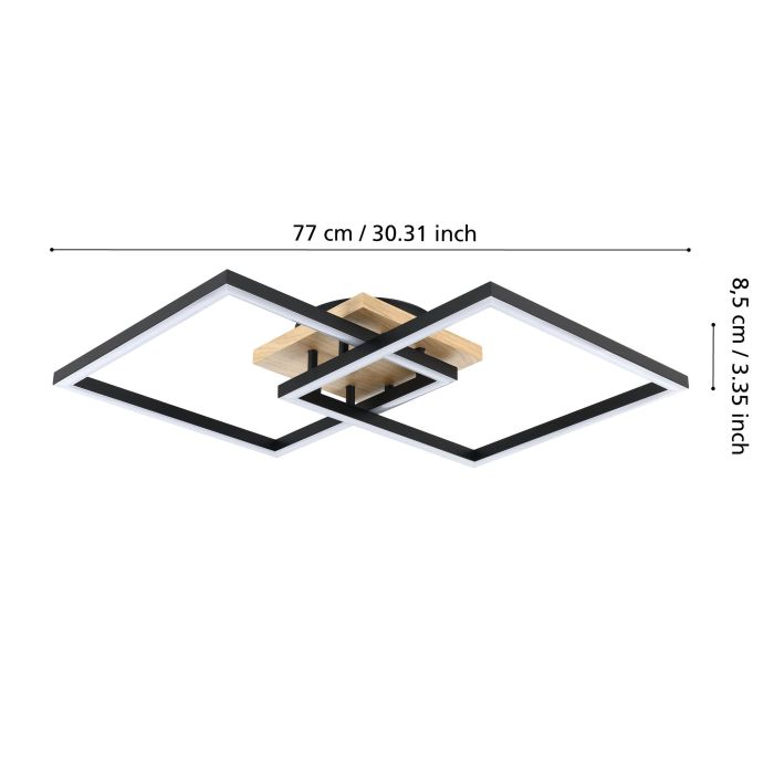 Load image into Gallery viewer, Candeeiro de teto LED com acabamento preto, madeira e branco LOMALTAS-Z EGLO

