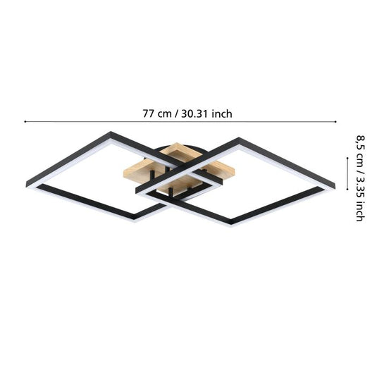 Candeeiro de teto LED com acabamento preto, madeira e branco LOMALTAS-Z EGLO