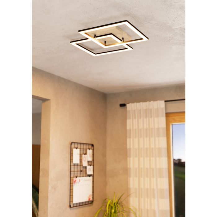 Load image into Gallery viewer, Candeeiro de teto LED com acabamento preto, madeira e branco LOMALTAS-Z EGLO
