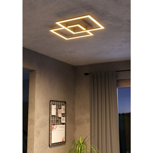 Candeeiro de teto LED com acabamento preto, madeira e branco LOMALTAS-Z EGLO