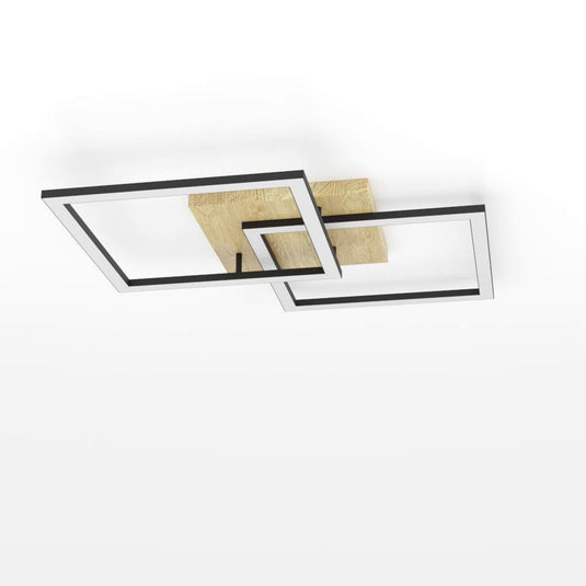 Candeeiro de teto LED com acabamento preto, madeira e branco LOMALTAS-Z EGLO