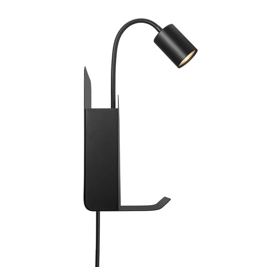 Aplique de Parede Preto com Prateleira e USB ROOMI NORDLUX