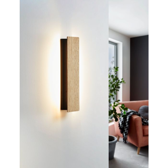 Load image into Gallery viewer, Aplique de Parede LED com Madeira e Aço Preto ZUBIALDE EGLO
