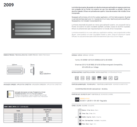 Projector de Parede Exterior de Encastrar Branco Tromilux