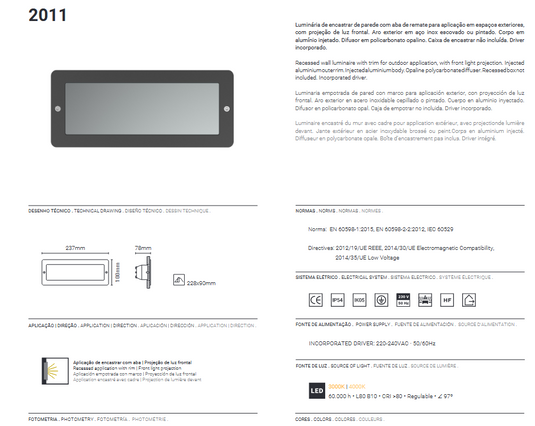 Projector de Parede Exterior de Encastrar Inox Escovado Tromilux