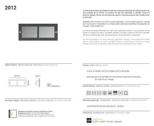 Projector de Parede Exterior de Encastrar Branco Tromilux
