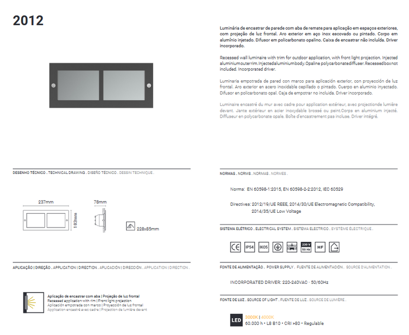 Load image into Gallery viewer, Projector de Parede Exterior de Encastrar Inox Opalino 2012.100.8OX Tromilux 
