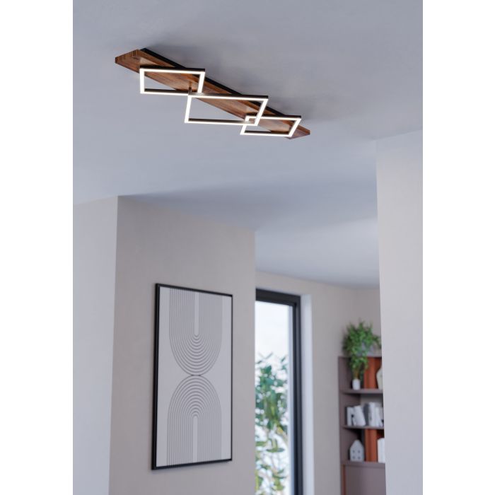 Load image into Gallery viewer, Candeeiro de Teto LED com Madeira Natural e Metal Preto BOYAL EGLO
