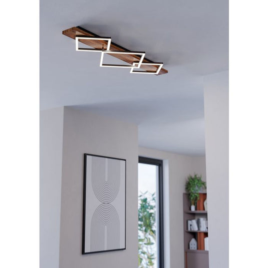 Candeeiro de Teto LED com Madeira Natural e Metal Preto BOYAL EGLO
