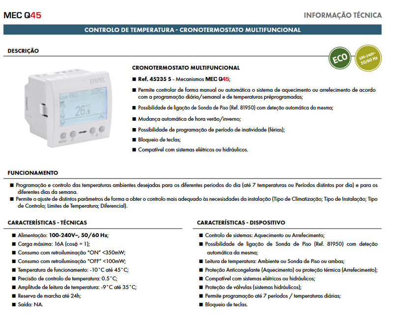 Carregue imagem no visualizador da galeriaEfapel - Termostato de temperatura multifuncional digital - 2 módulos - Branco - 45236 SBR - Série Quadro 45
