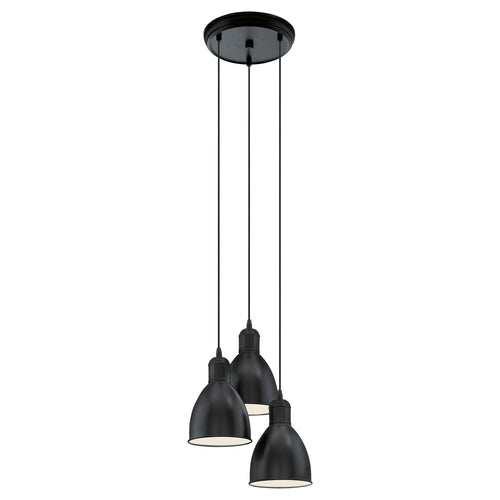 Candeeiro de Tecto Suspenso Vintage Eglo Priddy x3  49465 PRETO ø 325 mm 