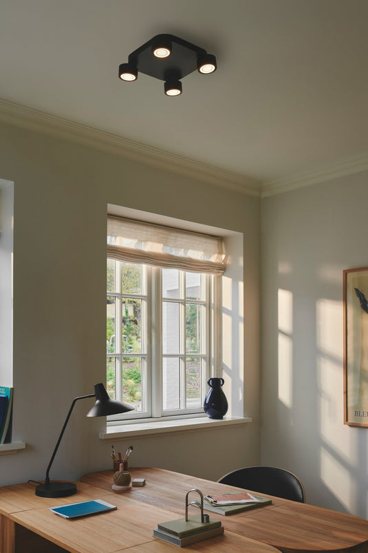 Candeeiro de Teto com 4 Focos Preto CLYDE NORDLUX
