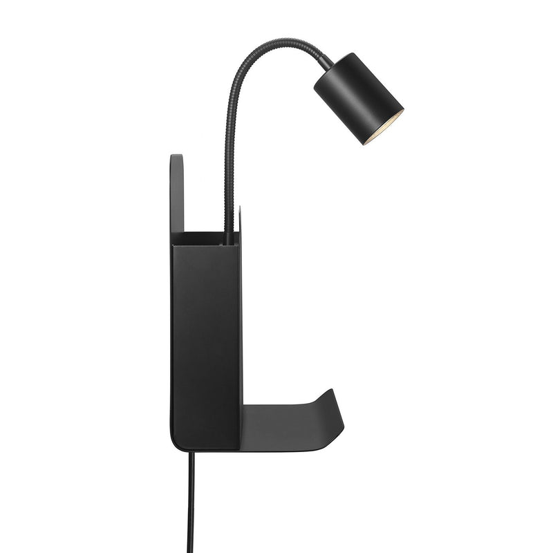 Chargez l'image dans la visionneuse de la galerie, Aplique de Parede Preto com Prateleira e USB ROOMI NORDLUX
