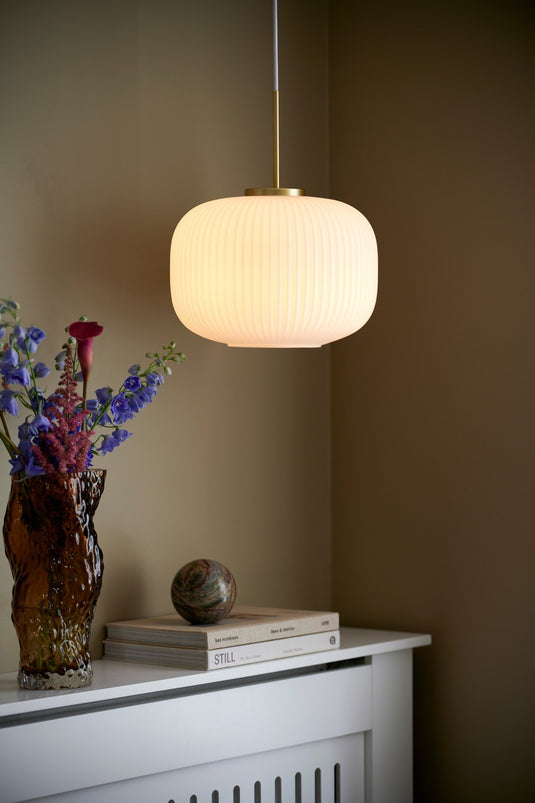 Candeeiro Suspenso Vintage com Vidro Opalino Branco Milford NORDLUX
