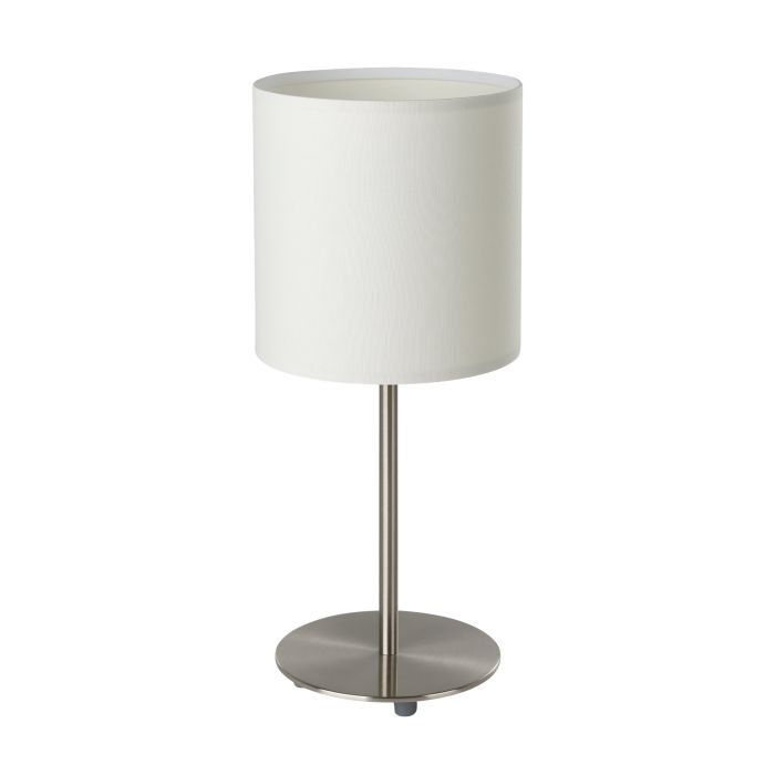 Cargue la imagen en el visor de la galería, Candeeiro de Mesa com Base Níquel Mate e Abajur Têxtil Branco PASTERI EGLO
