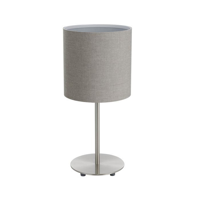 Cargue la imagen en el visor de la galería, Candeeiro de Mesa com Base Níquel Mate e Abajur Cinza PASTERI EGLO
