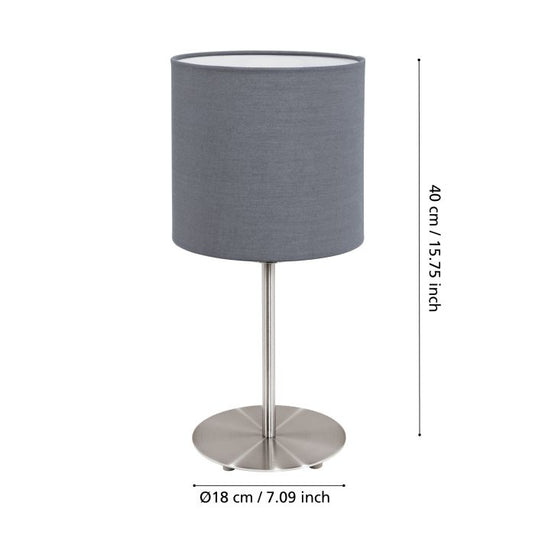 Candeeiro de Mesa com Base Níquel Mate e Abajur Cinza PASTERI EGLO