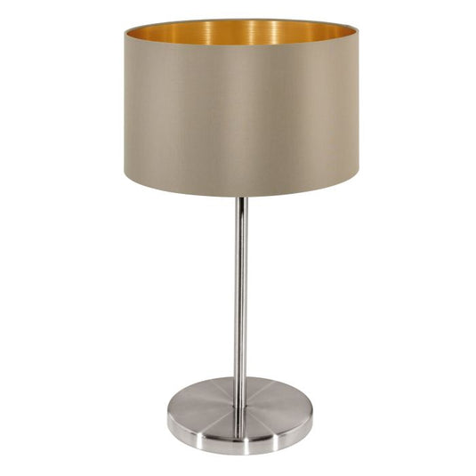 Candeeiro de Mesa com Base Níquel Mate e Abajur Taupe MASERLO EGLO