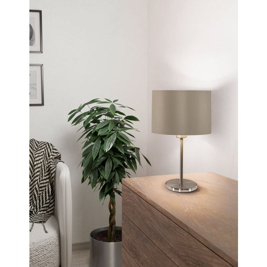 Candeeiro de Mesa com Base Níquel Mate e Abajur Taupe MASERLO EGLO