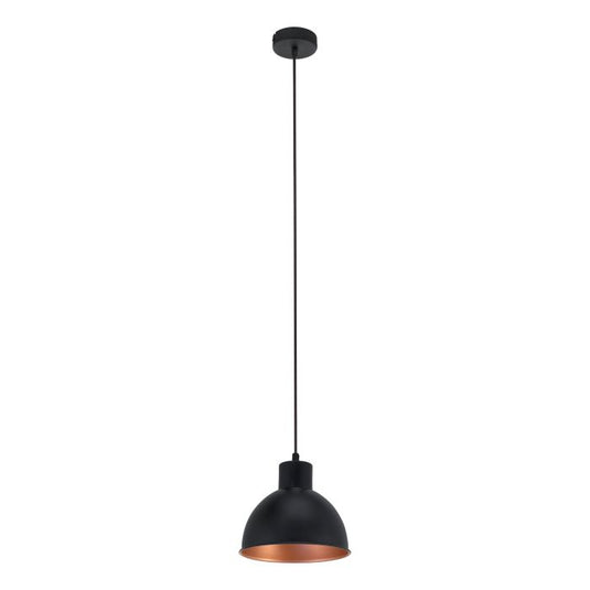 Candeeiro de Teto Suspenso TRURO 1 com Abajur Preto e Interior Cobre