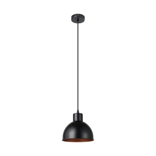 Candeeiro de Teto Suspenso TRURO 1 com Abajur Preto e Interior Cobre