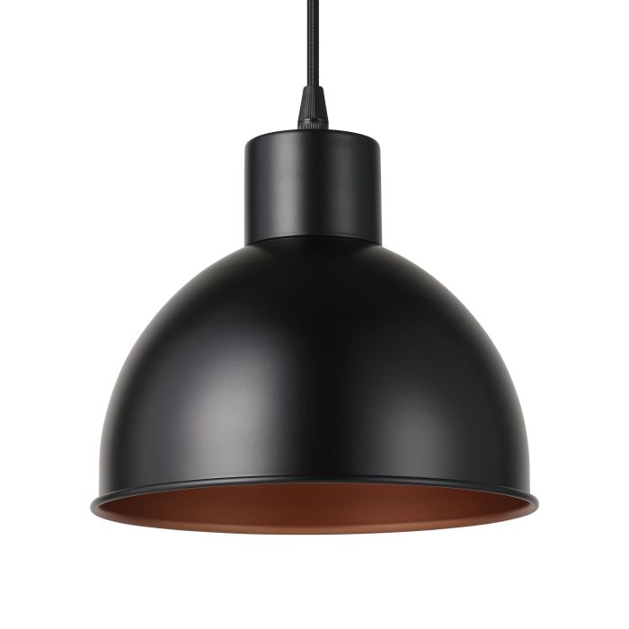 Load image into Gallery viewer, Candeeiro de Teto Suspenso TRURO 1 com Abajur Preto e Interior Cobre
