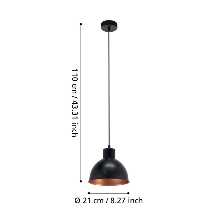 Load image into Gallery viewer, Candeeiro de Teto Suspenso TRURO 1 com Abajur Preto e Interior Cobre
